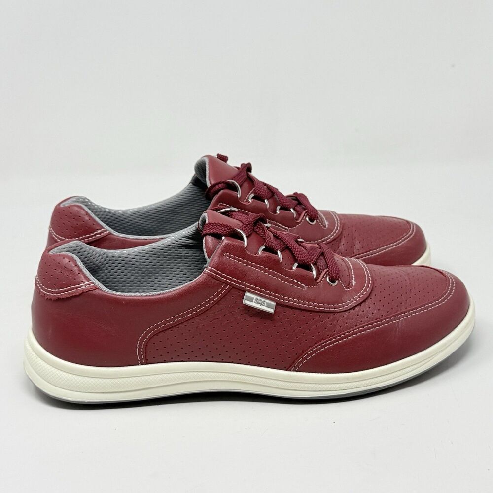 SAS Sporty Lux Shoes Womens 8.5 M Red Leather Lace Up Comfort Walking Sneakers
